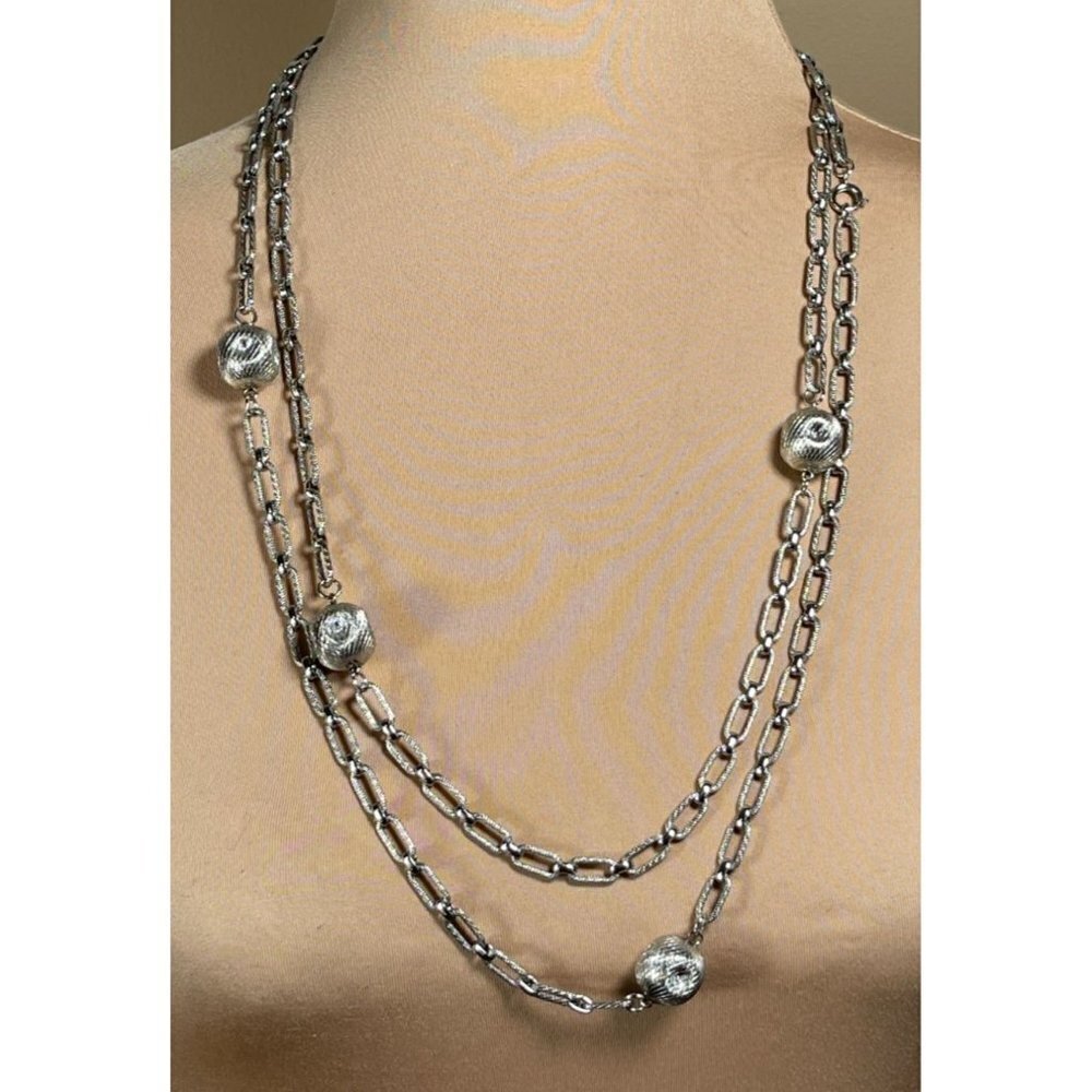 VTG Silver Tone Long Strand Necklace with Honeycomb Beads